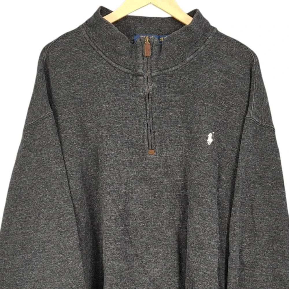Polo Ralph Lauren 1/4 Zip Pullover Mens 4XB Dark Gray Sweater Long Sleeve Cotton